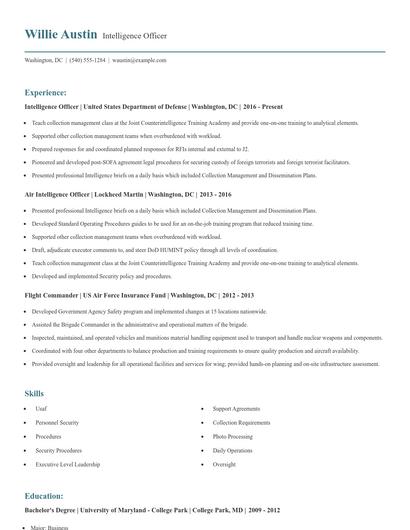 Intelligence Officer Resume