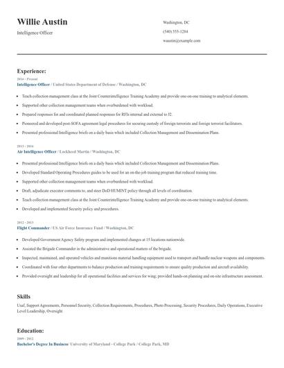 Intelligence Officer Resume