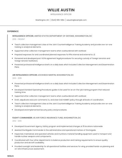 Intelligence Officer Resume