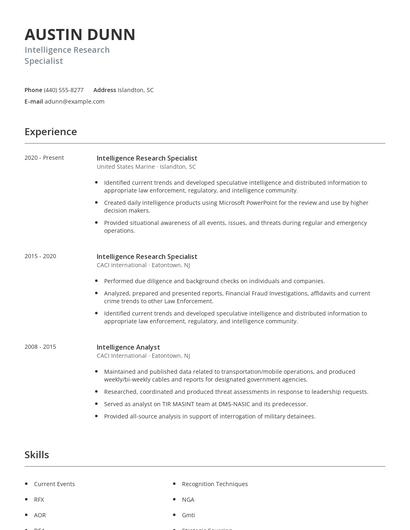 Intelligence Research Specialist Resume