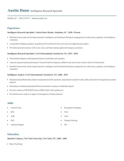 Intelligence Research Specialist Resume