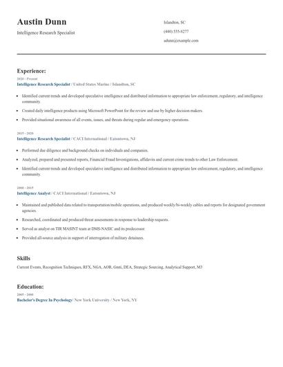 Intelligence Research Specialist Resume