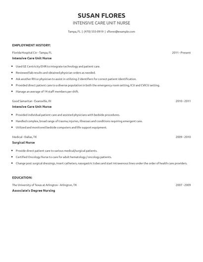Intensive Care Unit Nurse Resume