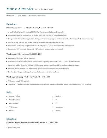 Interactive Developer Resume