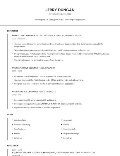 Interactive Developer Resume