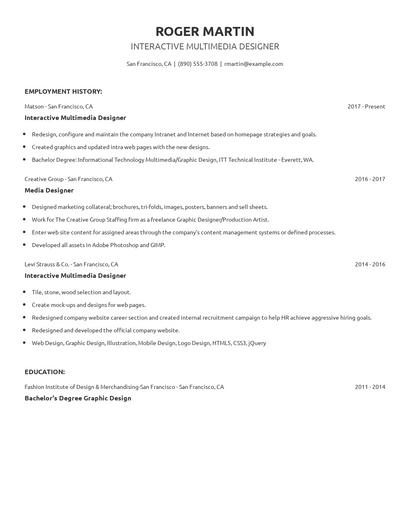 Interactive Multimedia Designer Resume