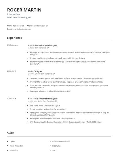 Interactive Multimedia Designer Resume