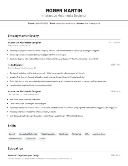 Interactive Multimedia Designer Resume