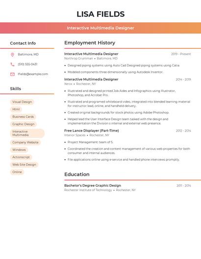 Interactive Multimedia Designer Resume