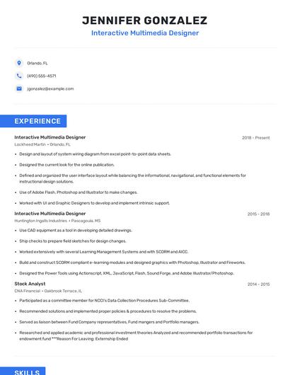 Interactive Multimedia Designer Resume