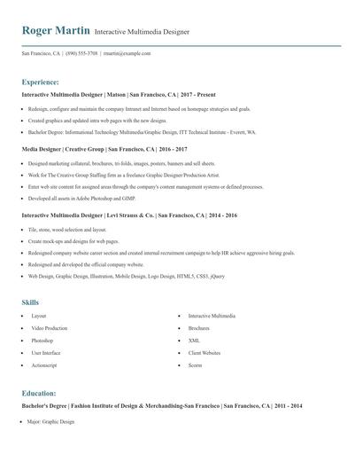 Interactive Multimedia Designer Resume