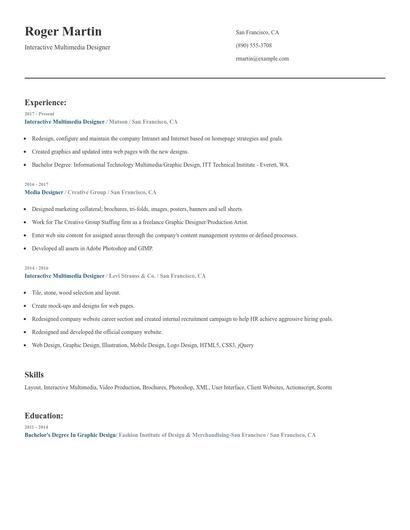 Interactive Multimedia Designer Resume