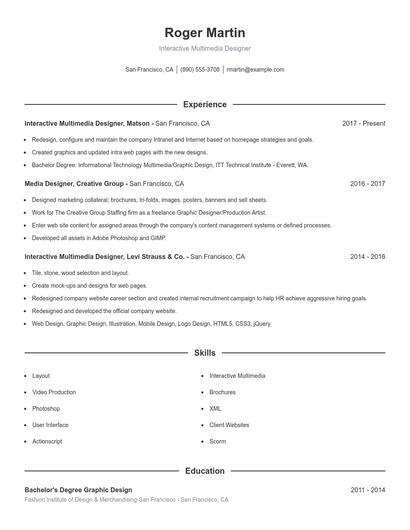 Interactive Multimedia Designer Resume