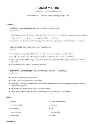 Interactive Multimedia Designer Resume