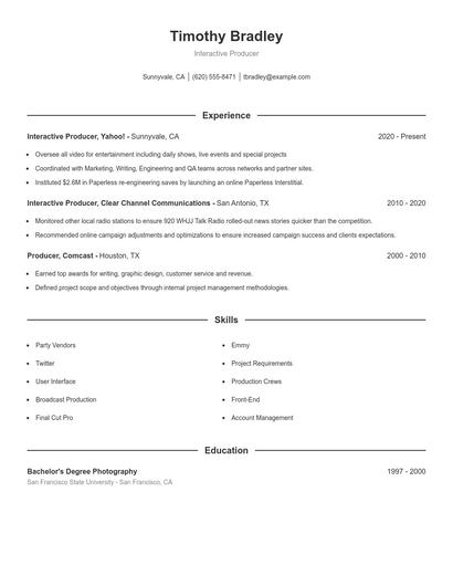 Interactive Producer Resume