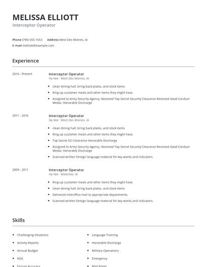 Interceptor Operator Resume