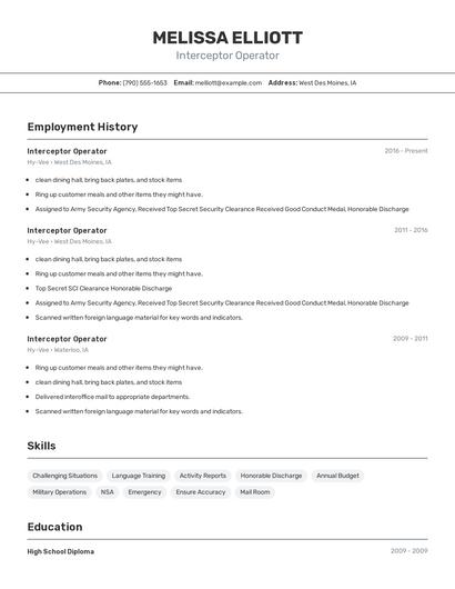 Interceptor Operator Resume