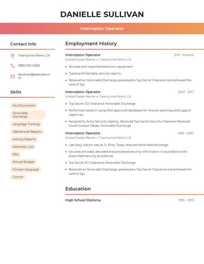 Interceptor Operator Resume
