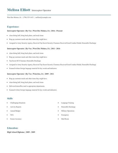 Interceptor Operator Resume