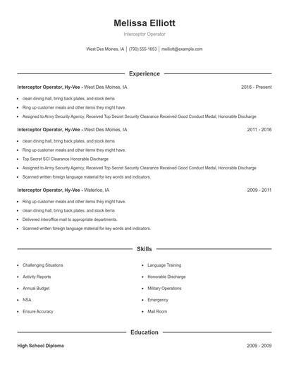 Interceptor Operator Resume