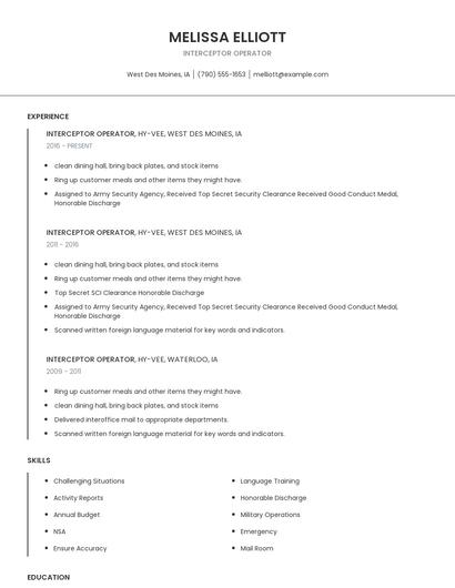 Interceptor Operator Resume