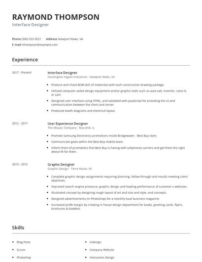 Interface Designer Resume