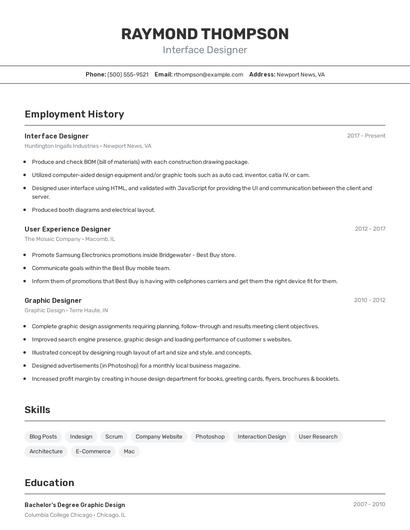Interface Designer Resume