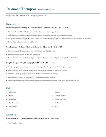 Interface Designer Resume