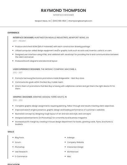 Interface Designer Resume