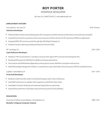 Interface Developer Resume