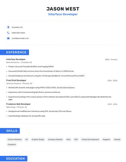 Interface Developer Resume