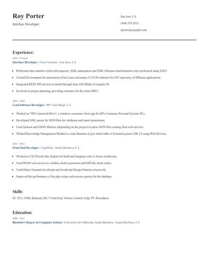 Interface Developer Resume