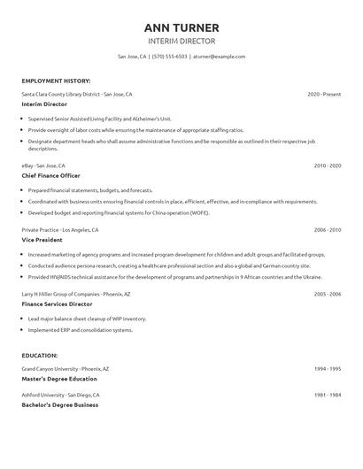 Interim Director Resume