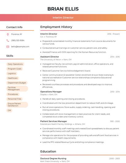 Interim Director Resume