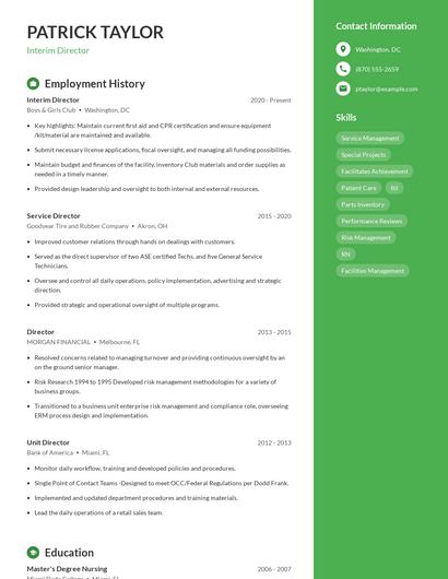 Interim Director Resume