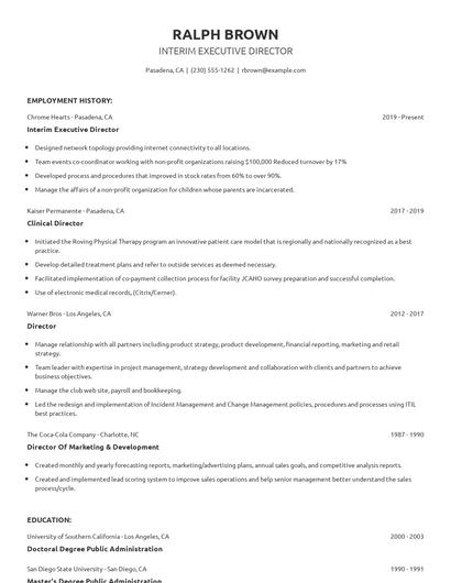 Interim Executive Director Resume