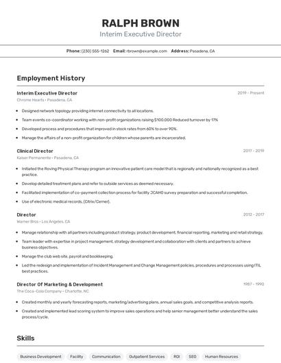 Interim Executive Director Resume