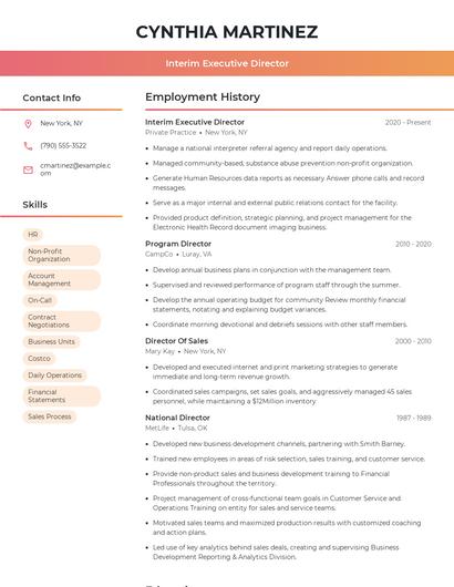 Interim Executive Director Resume