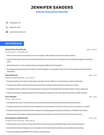 Interim Executive Director Resume