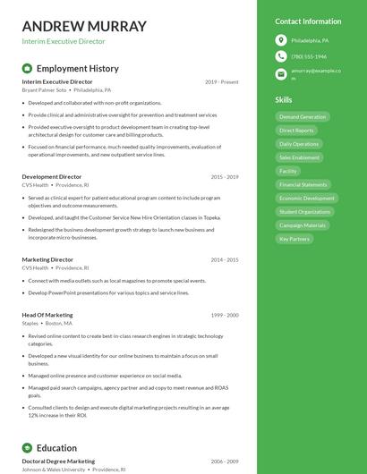Interim Executive Director Resume