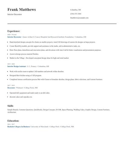 Interior Decorator Resume