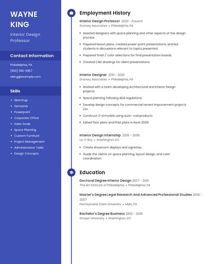 Interior Design Professor Resume