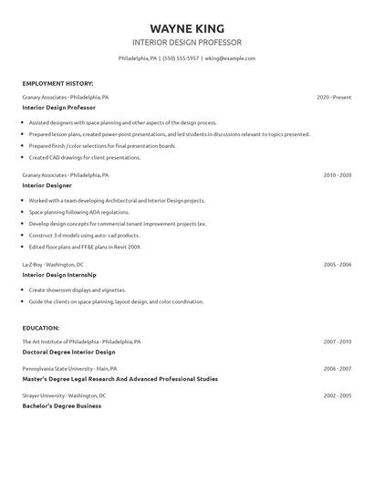 Interior Design Professor Resume