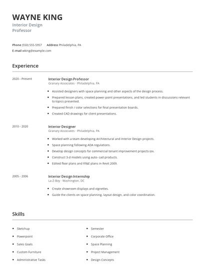 Interior Design Professor Resume