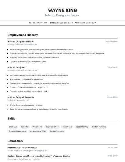 Interior Design Professor Resume