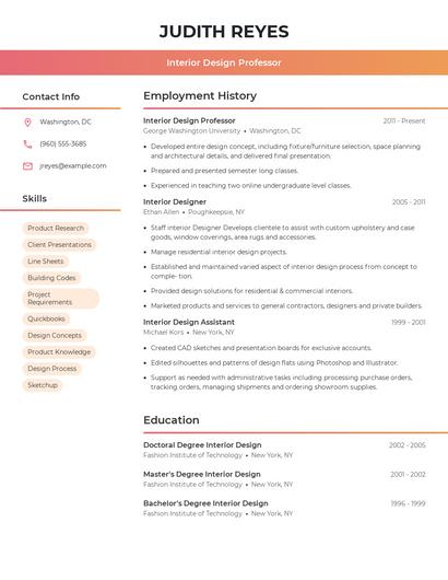 Interior Design Professor Resume