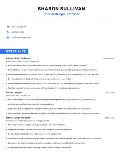 Interior Design Professor Resume