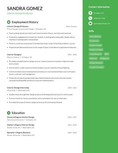 Interior Design Professor Resume