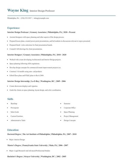 Interior Design Professor Resume