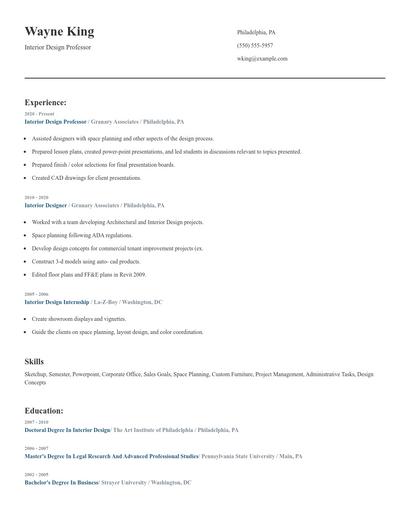 Interior Design Professor Resume